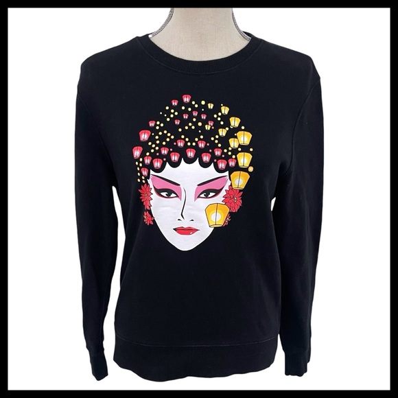 LUSHANGHAI Black Cotton Geisha Lantern Graphic Crewneck Sweatshirt (S) - Picture 1 of 12